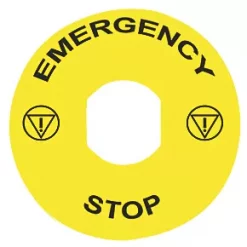 Schneider Electric Emergency Stop Legend Plate 90mm - Yellow/Black - 10 Pack | Push Buttons